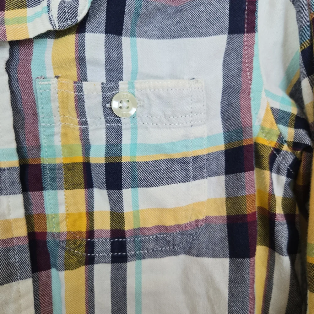 Baby Gap Boys White Gray Yellow Plaid Long Roll Tab Sleeve Preppy Button Shirt 5